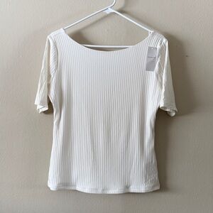 NWT Abercrombie White Ribbed Wide Scoop Neck Top Corporate Chic size L